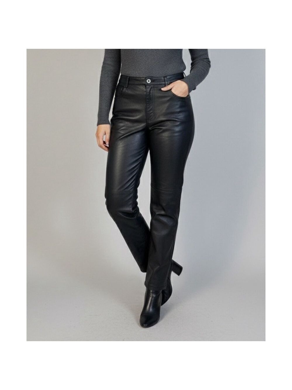 Tower Hill Collection Vintage Black Leather Straight High Waist Pants Sz 12 Moto